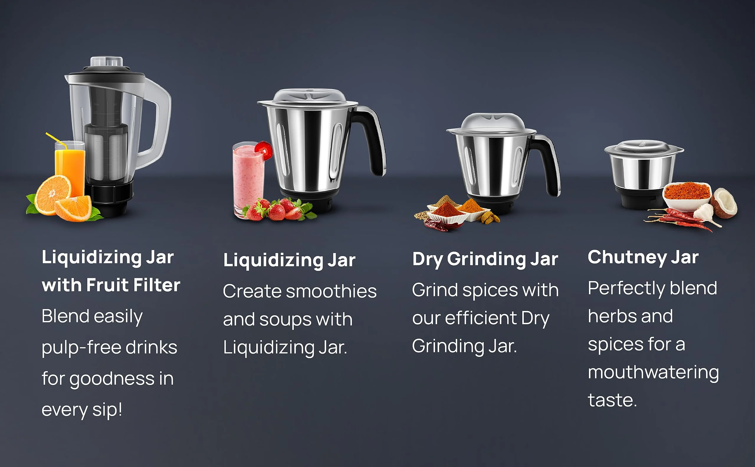 Wipro Elato FMG206 1000 Watt Mixer Grinder with 4 Jars,Heavy Duty 100% Copper Motor,Superfast Grinding,Stone Pounding Blade for Masala, 4 Jars Mixer Grinder 1000 Watt, 5 Years Motor Warranty, Black - image 2