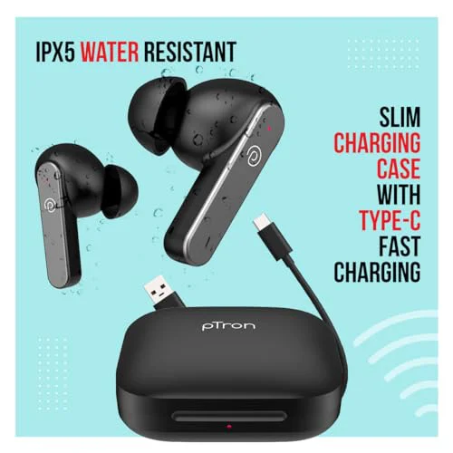 pTron Newly Launched Bassbuds Gomax TWS Earbuds, TruTalk AI-ENC Calls, 36Hrs Playtime, 13mm Drivers, in-Ear Bluetooth 5.3 Wireless Headphones, Voice Assistant, Type-C Fast Charging & IPX5 (Black) - image 2