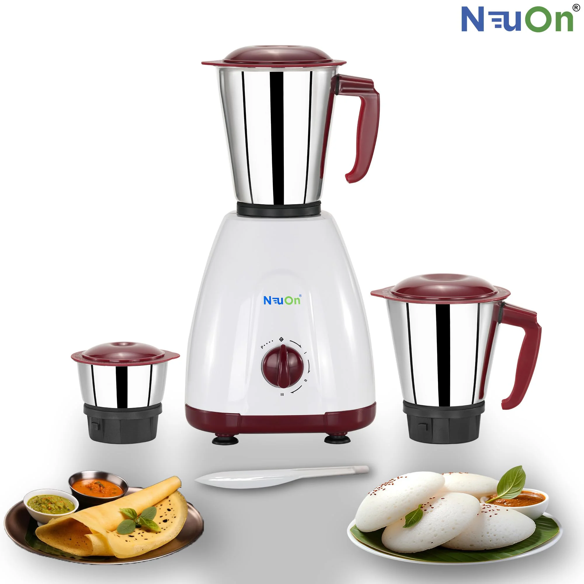 neuon Elite 500 Watt Mixer grinder for Kitchen with 3 Jars Countertop Blender with 3 Speed Levels Stainless Steel Blade Multipurpose Grinding Wet & Dry Masala Chutney and Smoothie - image 2