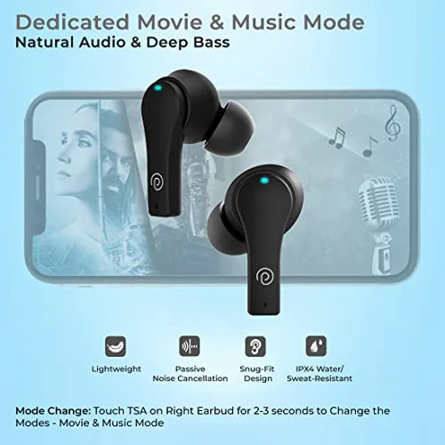 pTron Bassbuds Tango In-Ear TWS Earbuds, TruTalk AI-ENC Calls, Movie Mode, 40Hrs Playtime, Bluetooth 5.1 Headphone with HD Mics, Touch Control, IPX4 Water-Resistant & Type-C Fast Charging (Bold Black) - image 1