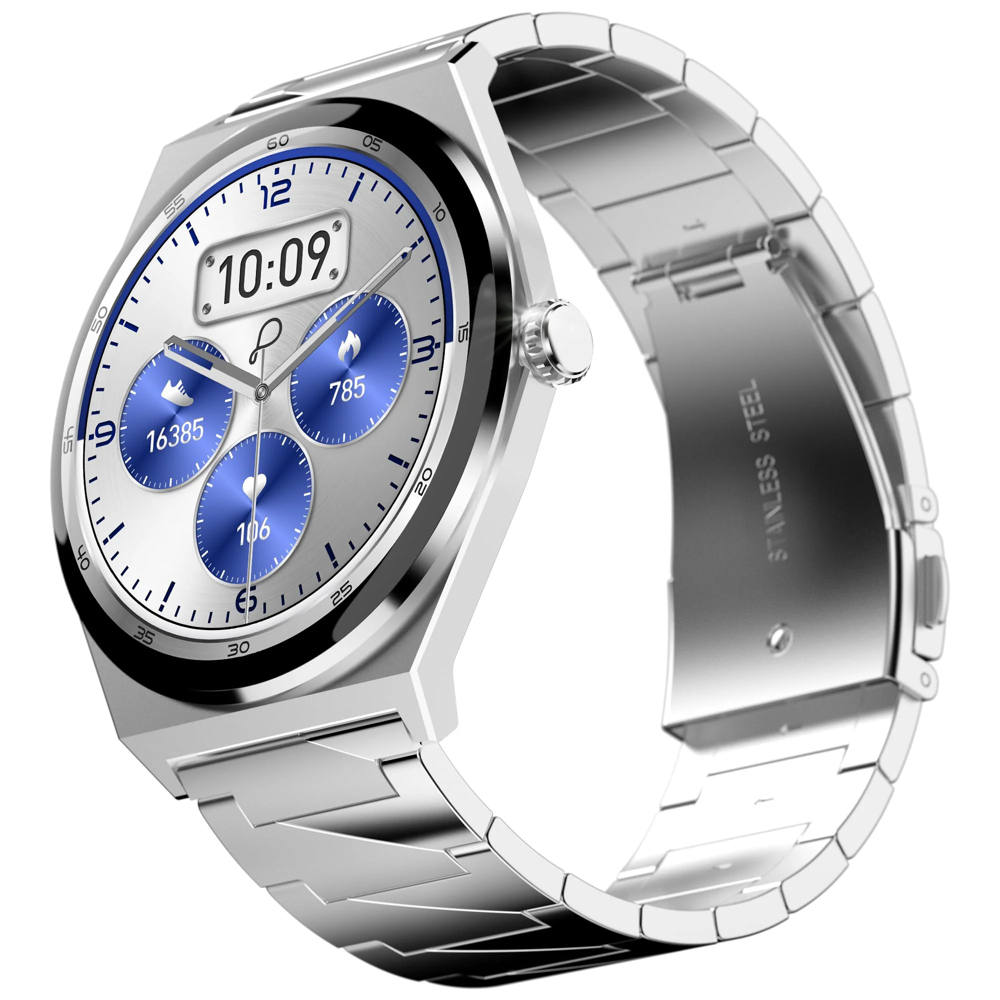 Pebble Royale Steel 1.43” Ultra AMOLED Smartwatch with Always-On Display, Bluetooth Calling, DIY Watch Faces, Slimmest Stainless Steel Body, Multiple Sports Modes – Premium Metal Smartwatch - image 1