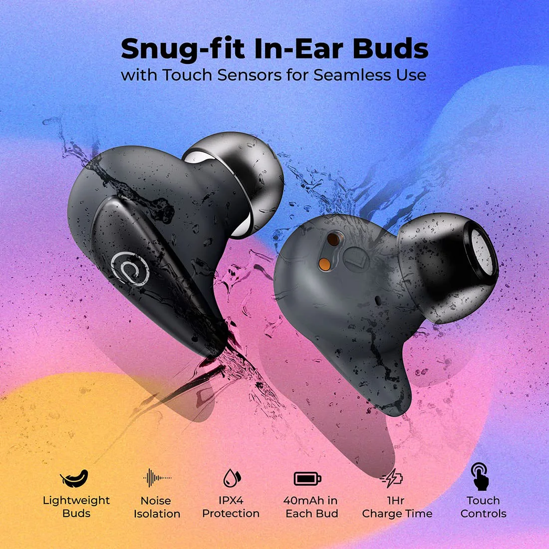 pTron Bassbuds Wave with TruTalk AI-ENC Calls, Movie/Music Modes, Deep Bass, BT5.3 Wireless Headphones, 40Hrs Combined Playtime, in-Ear TWS Earbuds, Touch Control & Typ-C Fast Charging & IPX4 (Grey) - image 2