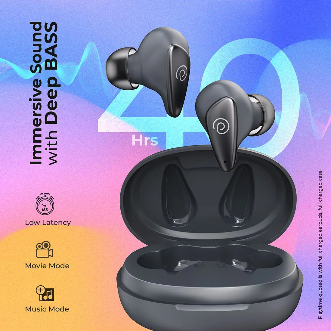 pTron Bassbuds Wave with TruTalk AI-ENC Calls, Movie/Music Modes, Deep Bass, BT5.3 Wireless Headphones, 40Hrs Combined Playtime, in-Ear TWS Earbuds, Touch Control & Typ-C Fast Charging & IPX4 (Grey) - image 1