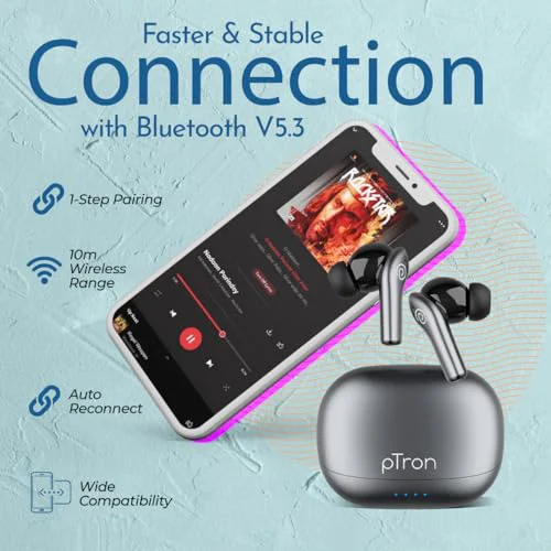 pTron Newly Launched Zenbuds Evo X1 Pro In-Ear TWS Earbuds, 65Hrs Playtime, Quad Mic TruTalk ENC Calls, Deep Bass, Bluetooth 5.3 Headphones,Fast Type-C Charging,Voice Asst. Touch Controls & IPX5(Grey) - image 1