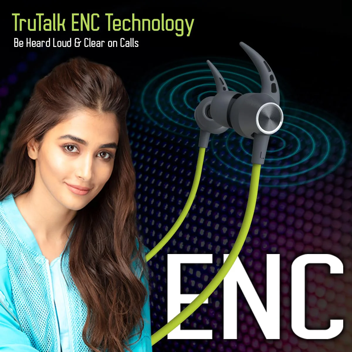 pTron Tangent Sports, 60Hrs Playtime, ENC BT5.2 Headphone, AptSense 40ms Low Latency Gaming, Deep Bass, Dual Pairing, In-Ear Wireless Neckband, HD Mic, Type-C Fast Charging & Voice Assist (Green/Grey) - image 1