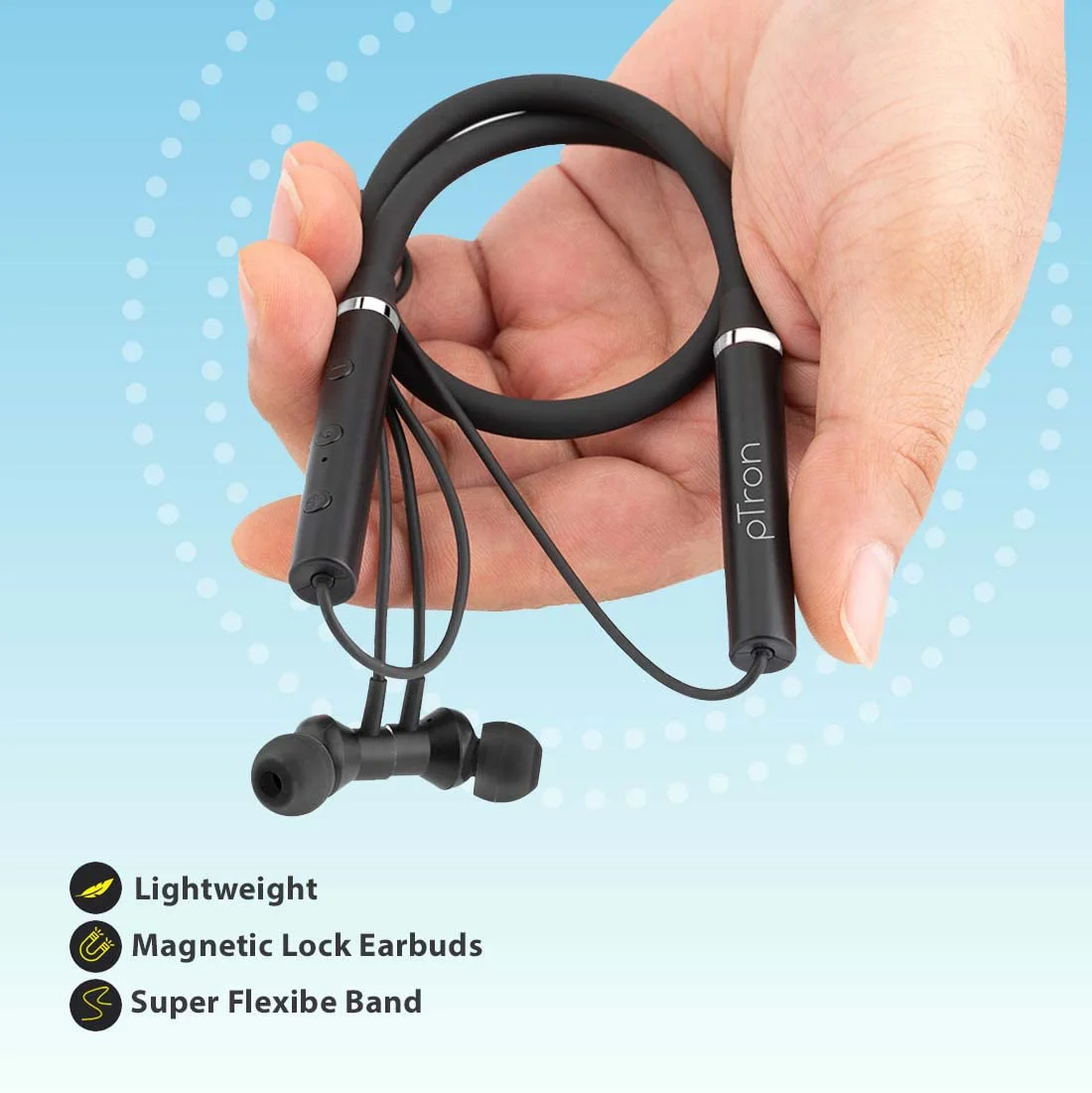 pTron Tangentbeat in-Ear Bluetooth 5.0 Wireless Headphones with Mic, Deep Bass, 10mm Drivers, Clear Calls, Dual Pairing, Fast Charging, Magnetic Buds, Voice Assistant & IPX4 Wireless Neckband (Black - image 2