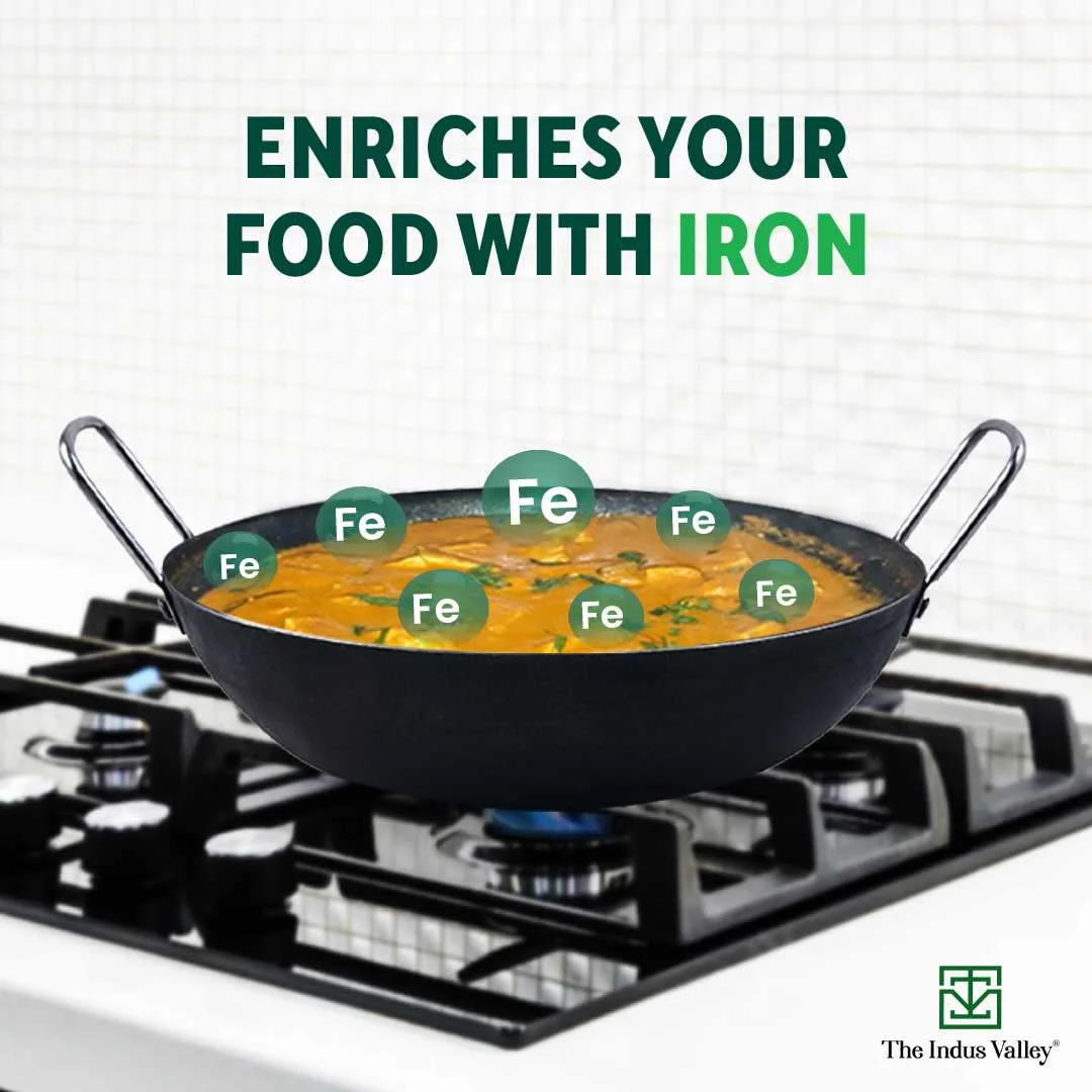 The Indus Valley Iron Kadai/Kadhai for Cooking & Deep Frying with Strong Handle | Small 8.1Inch, 1.4Ltr, 0.64kg, Gas & Induction Friendly - image 1