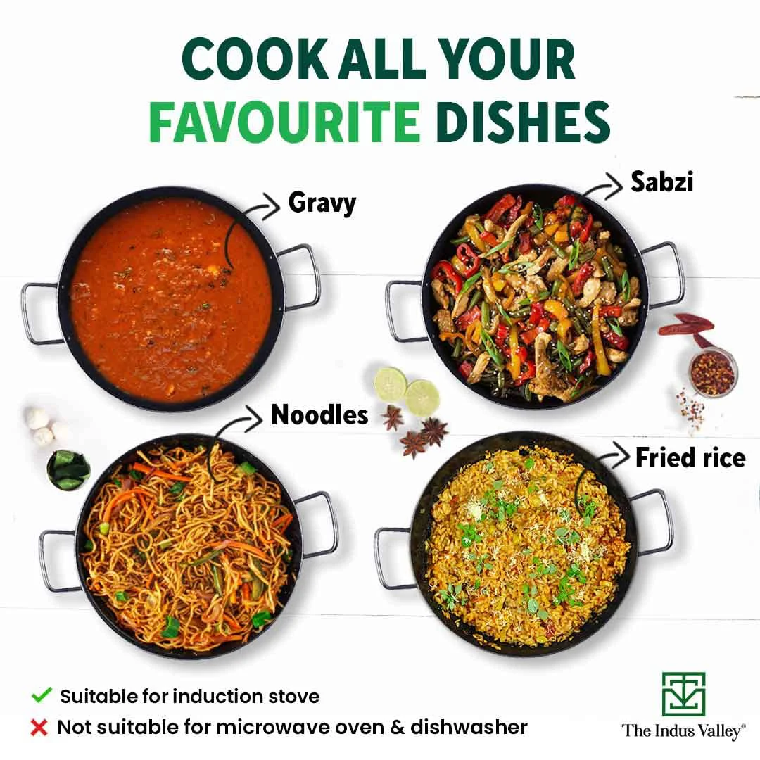 The Indus Valley Iron Kadai/Kadhai for Cooking & Deep Frying with Strong Handle | Small 8.1Inch, 1.4Ltr, 0.64kg, Gas & Induction Friendly - image 2