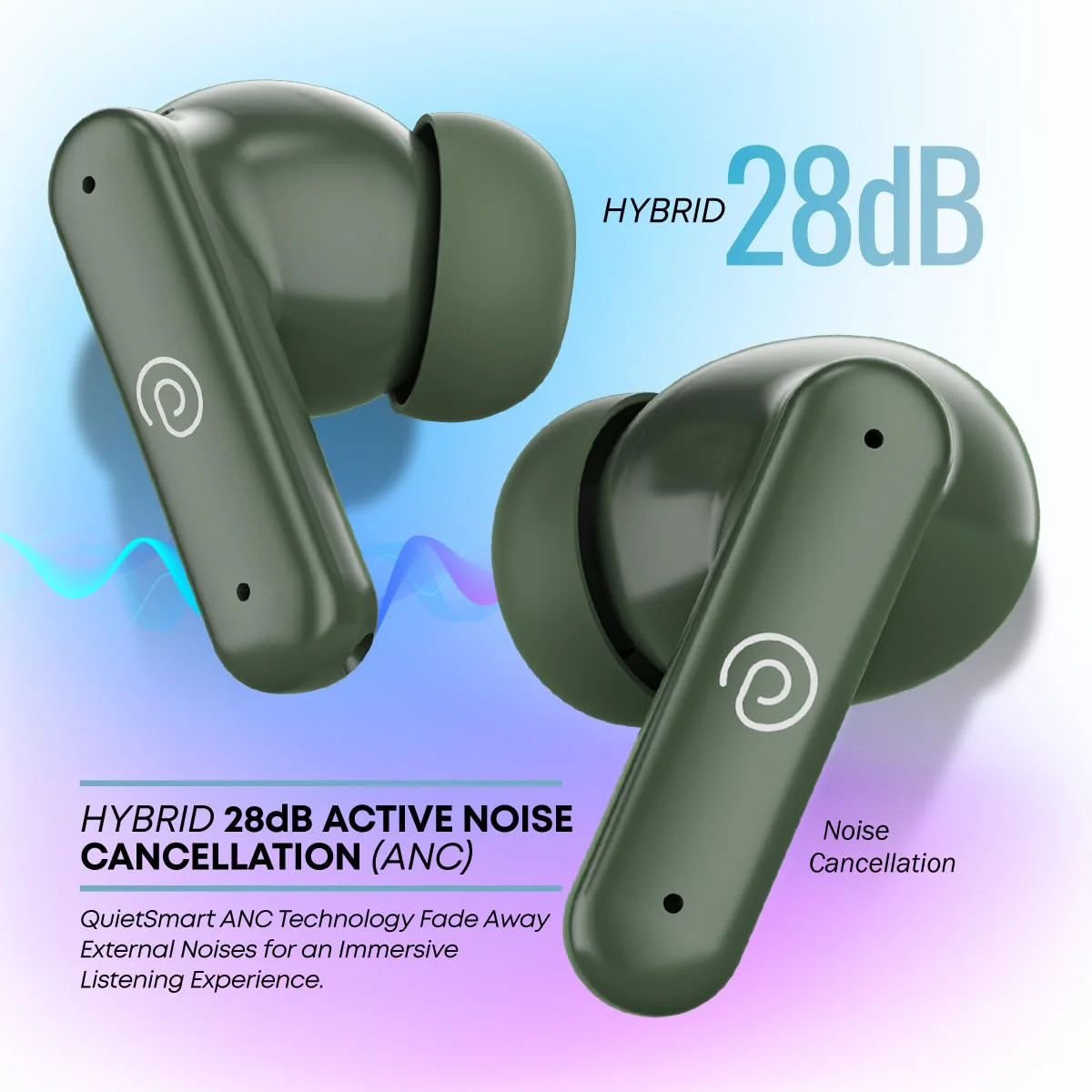 pTron Newly Launched Zenbuds 1 ANC Earbuds, 28dB Active Noise Cancellation TWS, Quad Mic TruTalk ENC Calls, 60Hrs Playtime, 45ms Game/Movie Mode & in-Ear Bluetooth 5.3 Wireless Headphones (Green) - image 1