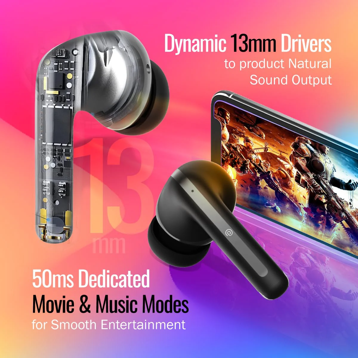 pTron Newly Launched Zenbuds Evo X1 in-Ear TWS Earbuds,Quad Mic Trutalk Enc Calls,60Hrs Playtime,Movie/Music Modes,13Mm Drivers,Bt5.3 Headphone,Fast Typec Charging&Ipx5 Water-Resistant,Black,Wireless - image 1