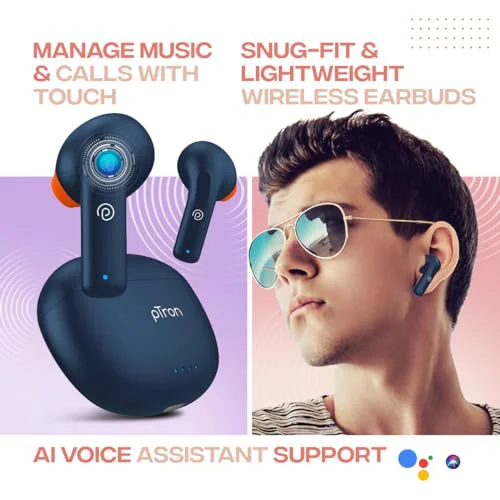 pTron Newly Launched Bassbuds NX TWS Earbuds, TruTalk AI-ENC Calls, 32Hrs Playtime, 13mm Drivers, Bluetooth 5.3 Wireless Headphone, Voice Assistant, Type-C Fast Charging & IPX5 Water Resistant (Blue) - image 1