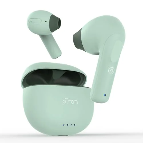 pTron Newly Launched Bassbuds NX TWS Earbuds, TruTalk AI-ENC Calls, 32Hrs Playtime, 13mm Drivers, Bluetooth 5.3 Wireless Headphone, Voice Assistant, Type-C Fast Charging & IPX5 Water Resistant(Green) - image 1