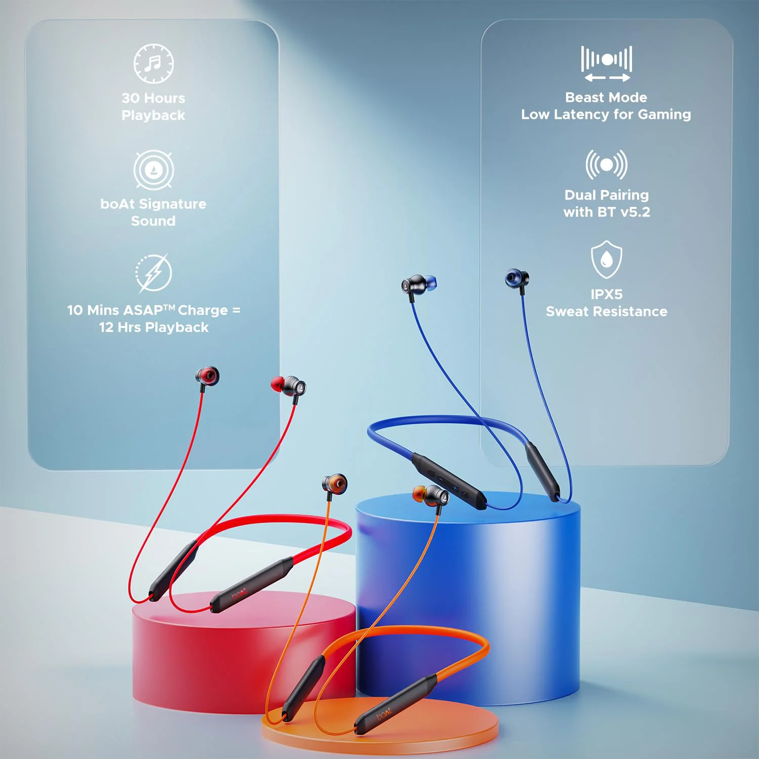 boAt Rockerz 205 Pro in Ear Bluetooth Neckband with Mic, Beast Mode(Low Latency Upto 65ms), ENx Tech for Clear Voice Calls,30 Hours Playtime, ASAP Charge,10mm Drivers,Dual Pairing & IPX5(Buoyant Blue) - image 2