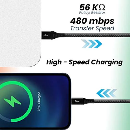 pTron USB-A to Micro USB 3A Fast Charging Cable compatible with Android Phones/Tablets, 480mbps Data Transfer Speed, Made in India, Solero MB301 Tangle-free USB Cable (Nylon Braided, 1.5M, Black) - image 1
