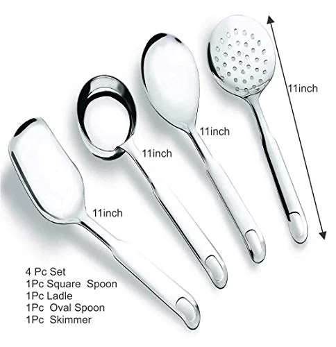 Tiara - Pride 4pc Serving Spoon Set (1pc Ladle,1pc Square,1pc Round,1pc Skimmer) Kitchen Tools Heavy Guage Rice Spoon - image 2