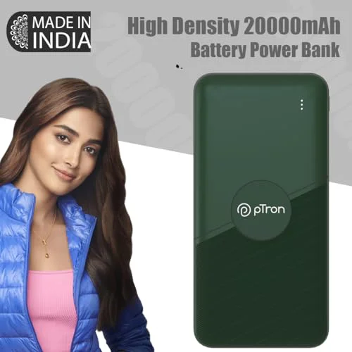 pTron Dynamo Classic 20000mAh 22.5W Power Bank, Supports VOOC/Wrap/Dash USB Charging, 20W PD Fast Charging, 3 Outputs, 2 Inputs Type-C/PD & Micro USB, Multi Layers of Protection (Green) - image 1