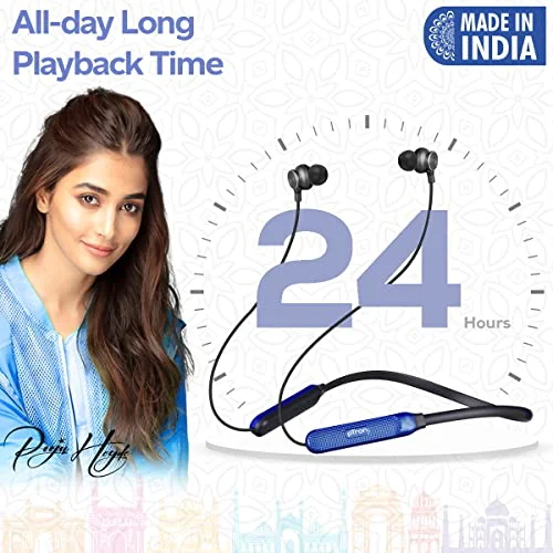 pTron Tangent Duo Bluetooth 5.2 Wireless in Ear Headphones, 13mm Driver, Deep Bass, HD Calls, Fast Charging Type-C Neckband, Dual Pairing, Voice Assistant & IPX4 Water Resistant (Black/Blue) - image 1