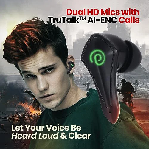 pTron Newly Launched Bassbuds B91 Plus TWS Earbuds with 38ms Gaming Low Latency, AI-ENC Stereo Calls, 45Hrs Playtime, Dual HD Mic, in-Ear Bluetooth 5.3 Headphones, Fast Type-C Charging & IPX5 (Black) - image 1