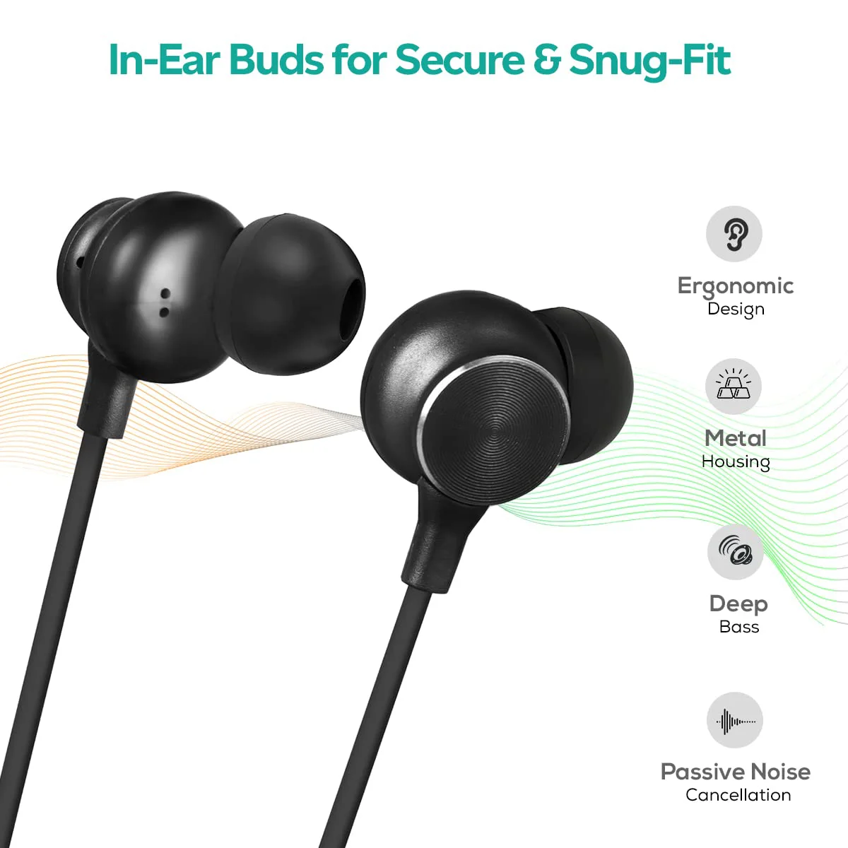 pTron Tangent Duo Bluetooth 5.2 Wireless in Ear Headphones, 13mm Driver, Deep Bass, HD Calls, Fast Charging Type-C Neckband, Dual Pairing, Voice Assistant & IPX4 Water Resistant (Black/Green) - image 2