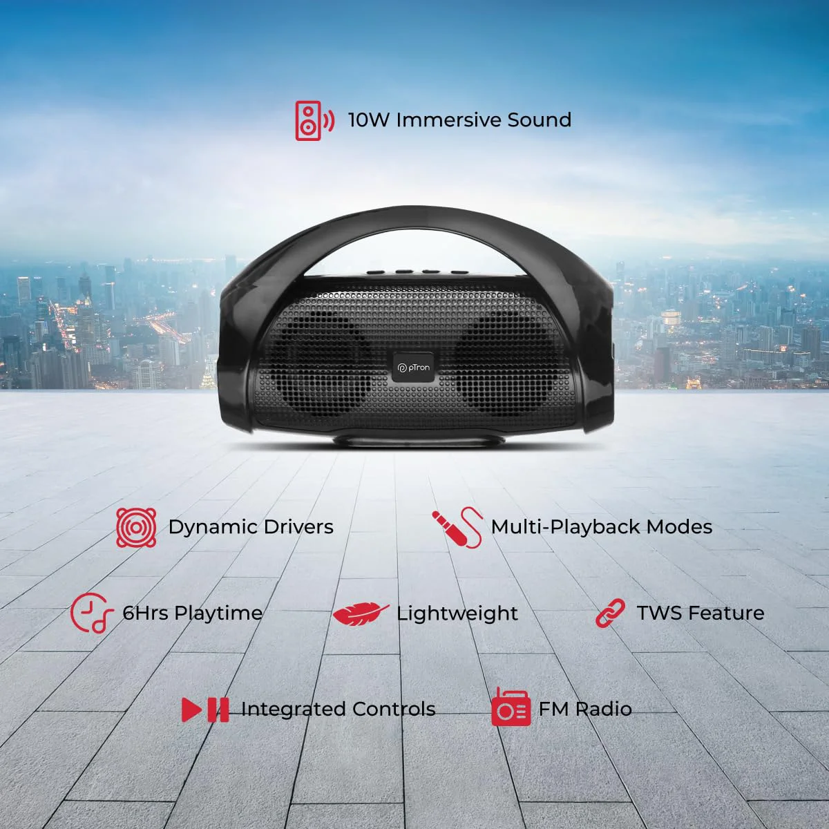 pTron Newly Launched Fusion Go 10W Portable Bluetooth Speaker with 6Hrs Playtime, Immersive Sound, Auto-TWS Function, Supports BT/USB/SD Card/AUX Playback & Lightweight (Black) - image 2