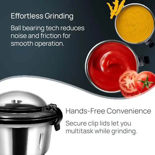 Wipro Elato FMG208 800 Watt Mixer Grinder with 3 Jars,Heavy Duty 100% Copper Ball Bearing Motor with 5 Year Warranty,Superfast Grinding,Clip Lids - Hands Free use, 3 Jars Mixer Grinder 800 Watt,Black - image 1