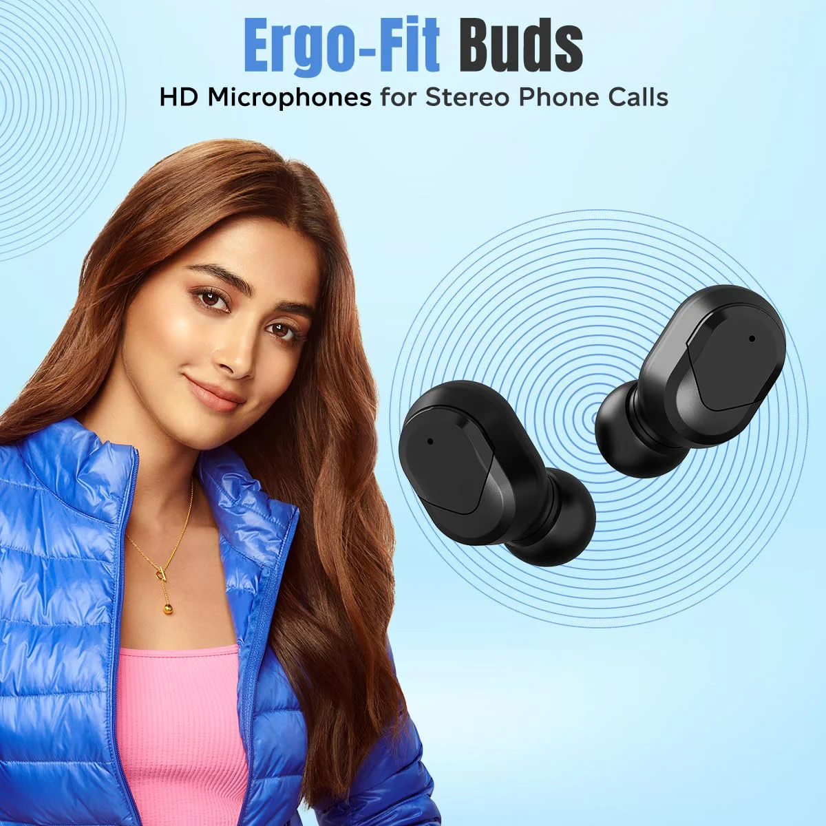pTron Bassbuds Plus In-Ear TWS Earbuds with HD Mics, Bluetooth 5.0 Headphones with Immersive Sound, Stereo Calls, 28Hrs Playtime, Voice Assist Ready, IPX4 Water Resistant & Fast Charge (Electric Blue) - image 1