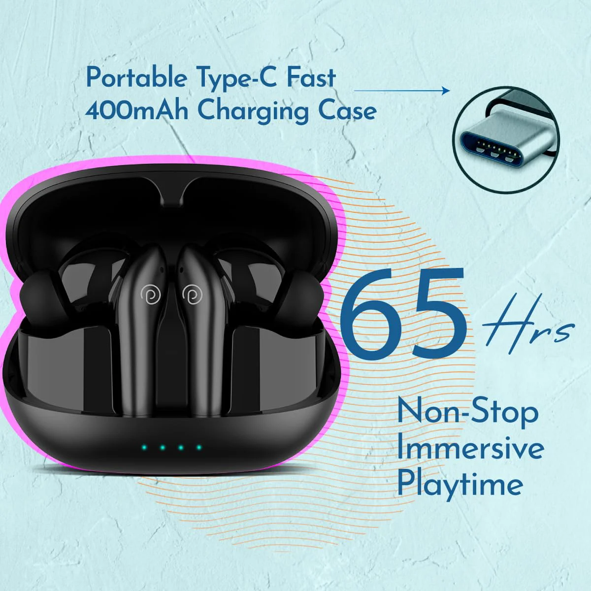 pTron Newly Launched Zenbuds Evo X1 Pro In-Ear TWS Earbuds, 65Hrs Playtime, Quad Mic TruTalk ENC Calls,Deep Bass,Bluetooth 5.3 Headphones,Fast Type-C Charging,Voice Asst. Touch Controls & IPX5 (Black) - image 1