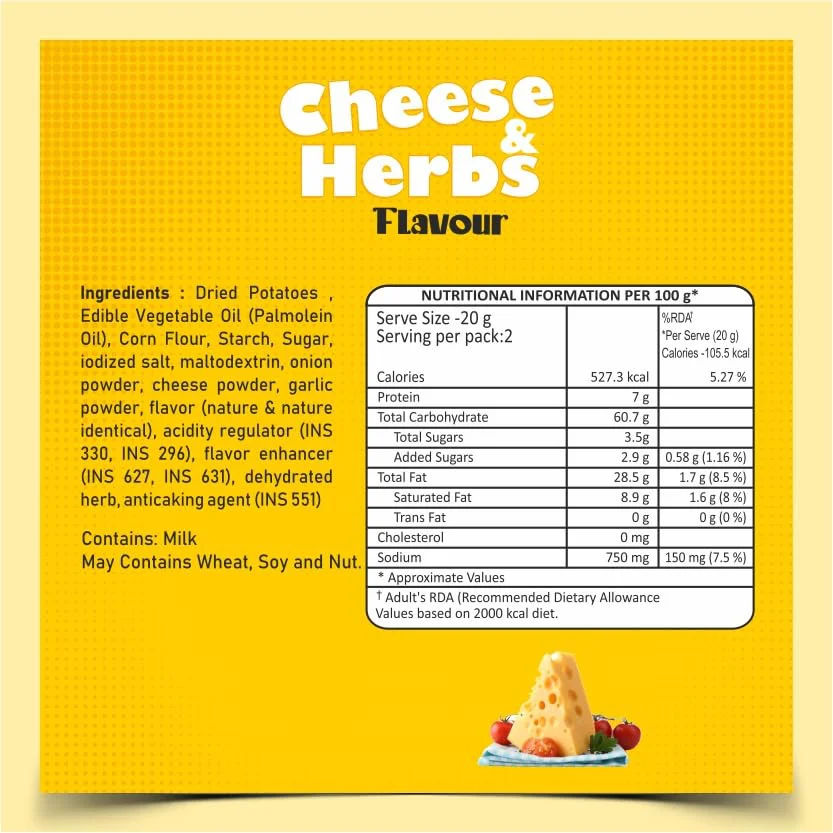 Dibs stacks (Pack of 6, 45 GM Each) Cheese & Herbs Potato Crisps Chips On the Go Adventure, Crunchy Healthy and Tasty Chips, Snacks Chips - image 2