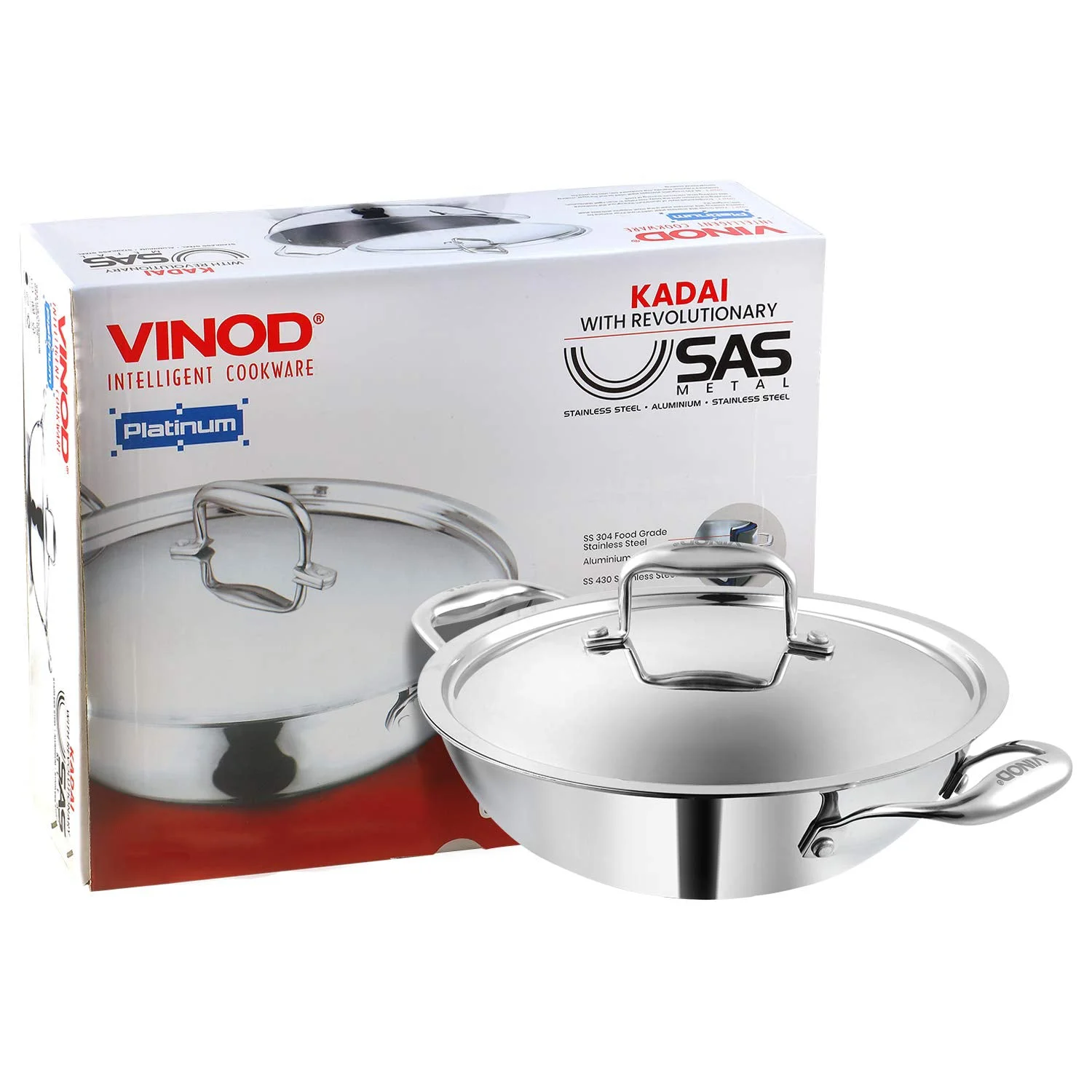 Vinod D Platinum Triply Stainless Steel Kadai with Stainless Steel Lid 2.5 litres Capacity (24 cm Diameter) - image 2