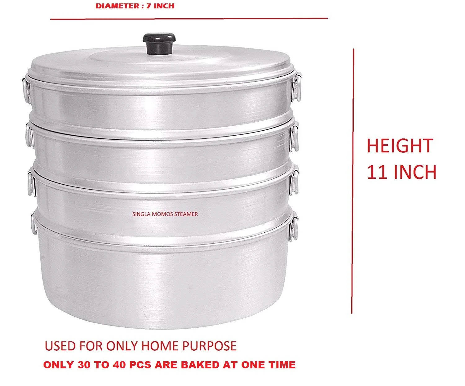 VPSK Singla 4 Tier Aluminium Momos Steamer Used for Only Home Purpose Are Baked at One Time - 30 to 40 Pieces (Silver) - image 2