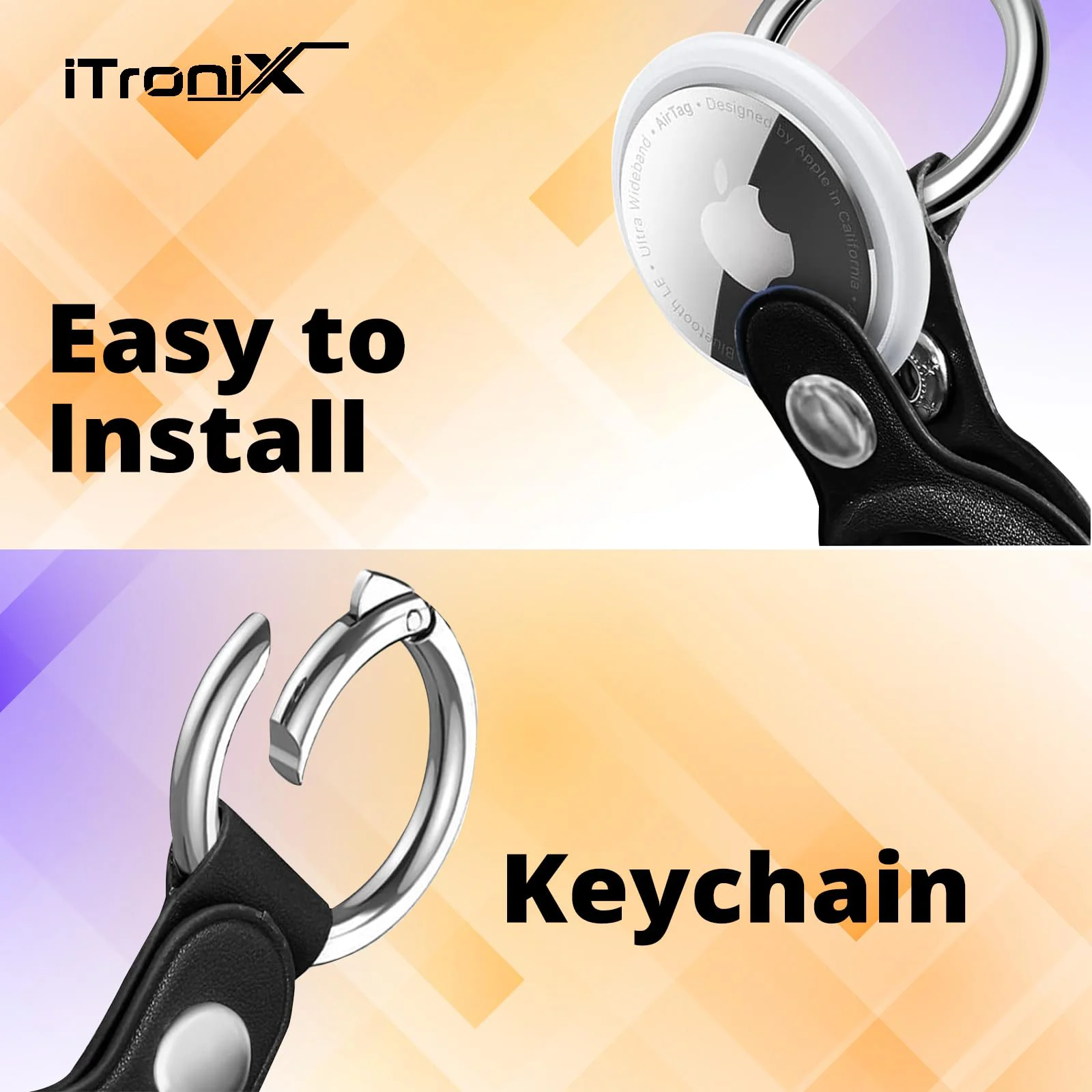 iTronix Case for Apple AirTag, PU Leather AirTag Case, AirTag Holder with Metal Anti-Lost Keychain for Backpacks, Keys, Bags, Pets, and Luggage - image 2