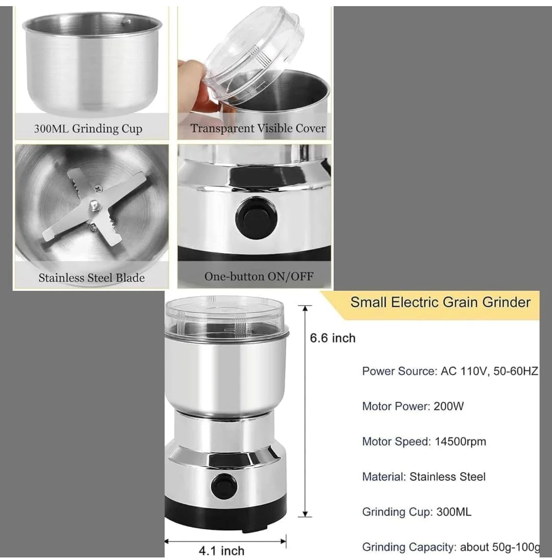 larrito Stainless Steel Nima Multifunctional Grinder Smash Machine Coffee Beans Electric Grinder and Coffee Maker Household Electric Mixer Grinder (Mixer-1) - image 2