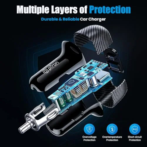 pTron Bullet Zip Mini 42.5W Car Charger with Dual Output, Super VOOC/VOOC Compatible, Fast Charging 20W Type-C/PD & 22.5W USB QC 3.0A & Multiple Protection Layers (Black) - image 1