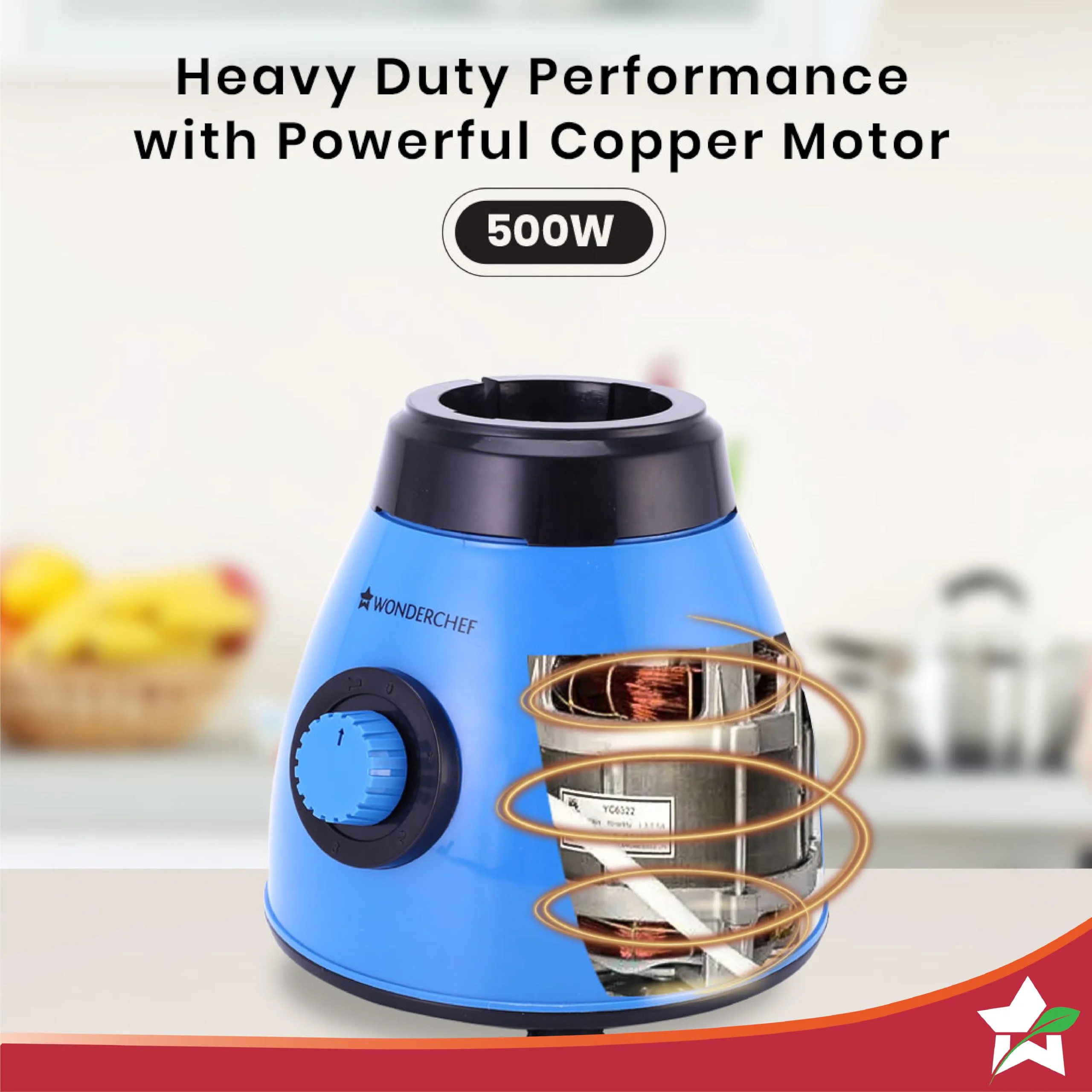 Wonderchef Acura Blender Pro Mixer Grinder 500W, 230V~50Hz, 4 Jars(2 Stainless Steel + 2 Polycarbonate Jars), Black & Blue, 2 Years Warranty by Wonderchef - image 2