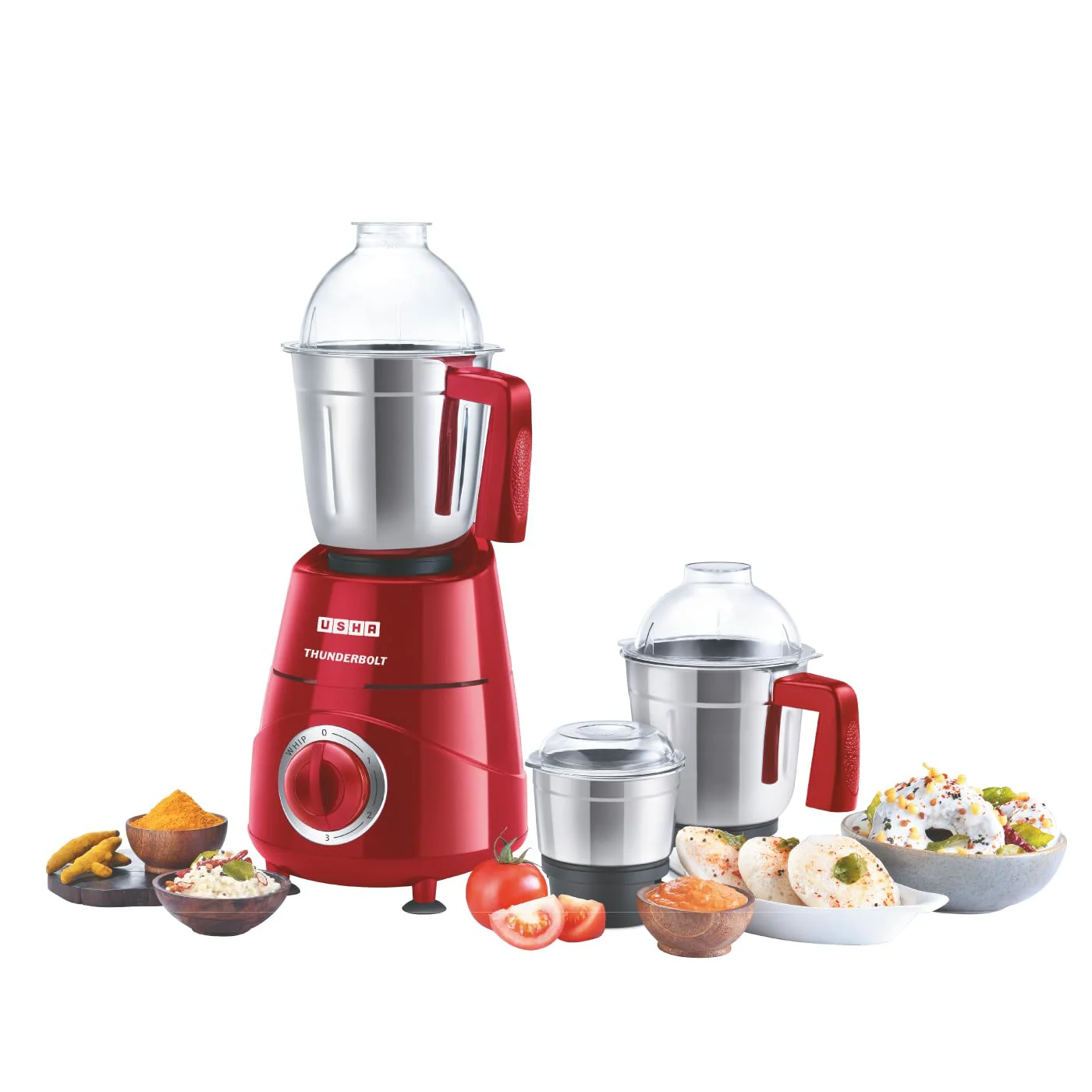 USHA Thunderbolt 800-Watt Copper Motor Mixer Grinder with 3 Jars and 5 Years Motor Warranty(Red) - image 2
