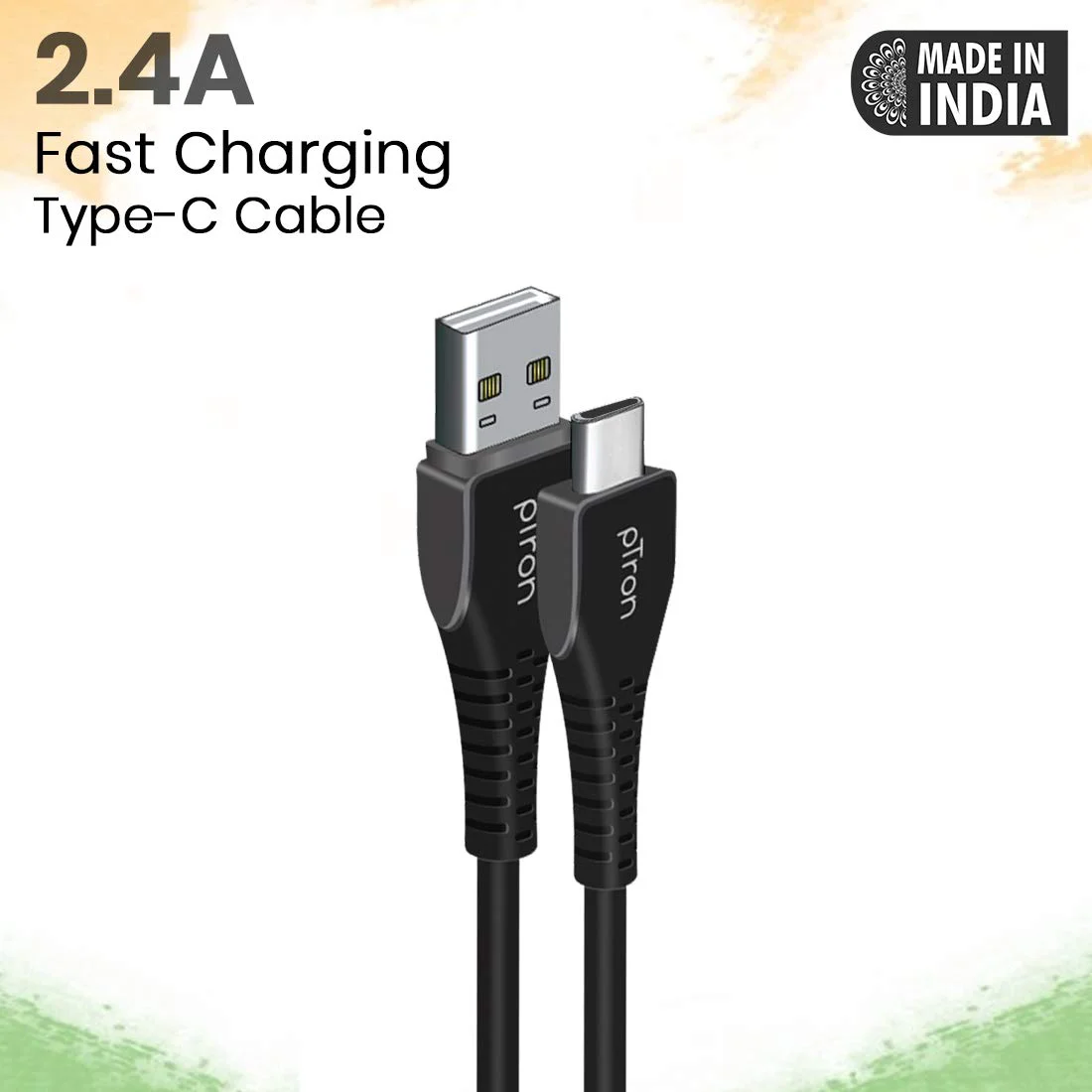 pTron USB-A to Type-C 2.4A Fast Charging Cable compatible with Android Phones/Tablets, 480mbps Data Transfer Speed, Made in India, Solero T241 Tangle-free Type-C USB Cable (Round, 1M, Black) - image 2