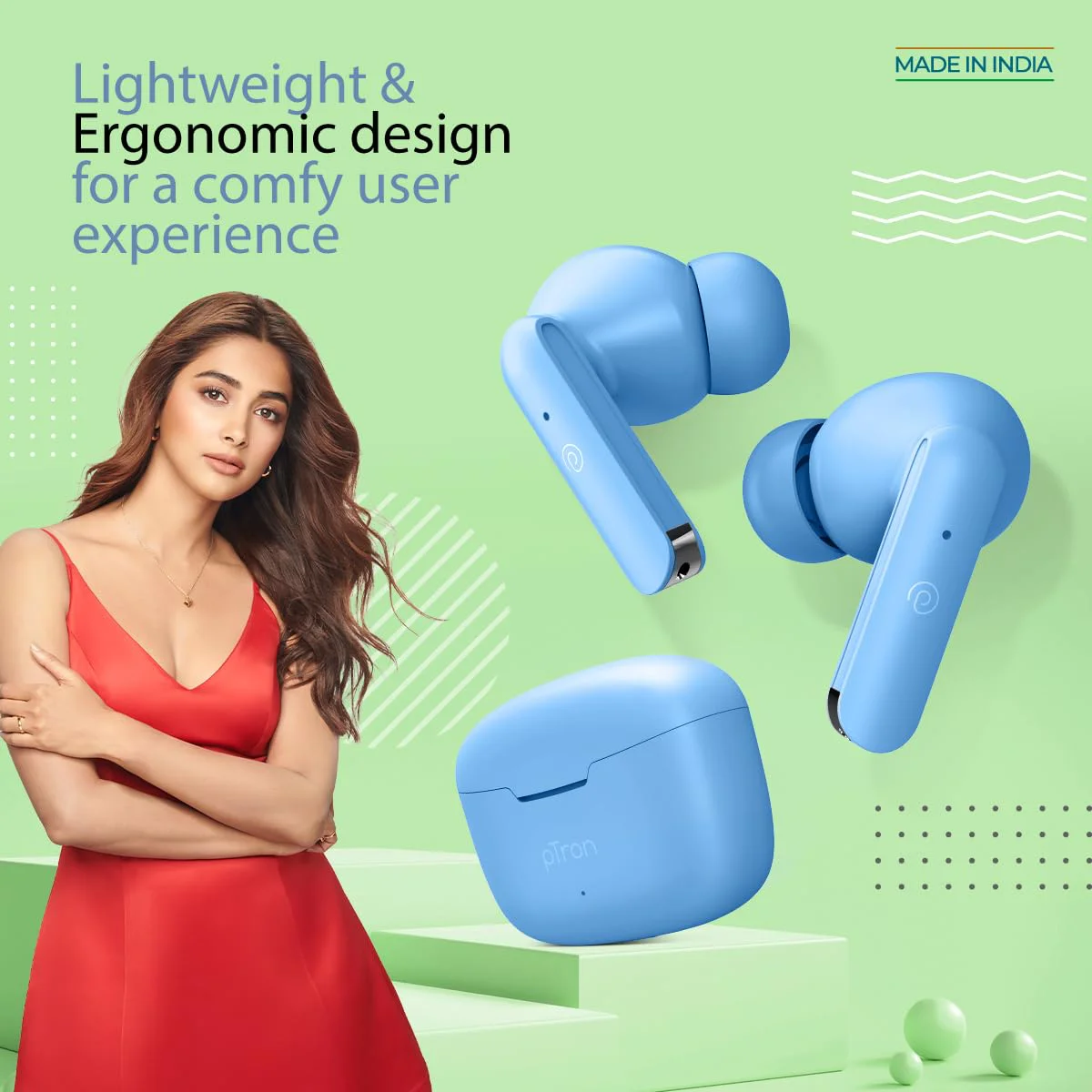 pTron Bassbuds Duo in-Ear Wireless Earbuds, Immersive Sound, 32Hrs Playtime, Clear Calls TWS Earbuds, Bluetooth V5.1 Headphone, Type-C Fast Charging, Voice Assist & IPX4 Water Resistant (Blue Matt) - image 1